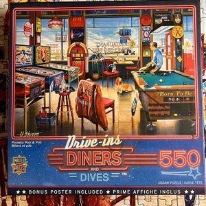 💟🧩 550 piece Master Pieces “Pocket Pool & Pub”. Complete and includes a poster.